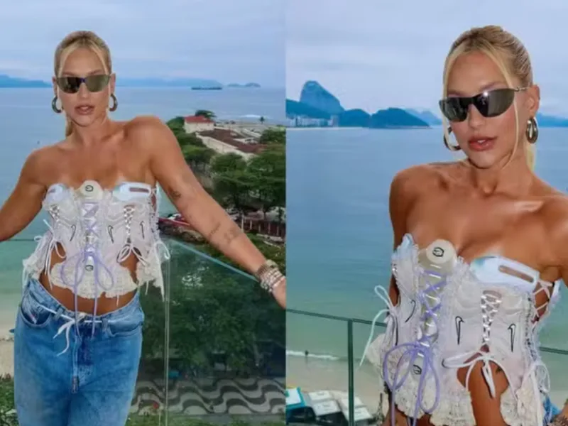Virginia Fonseca usa corset feito com chuteiras para jogo da NFL no Rio